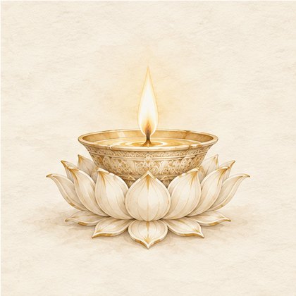 कमल-आसन पर दीपक का चित्रांकन